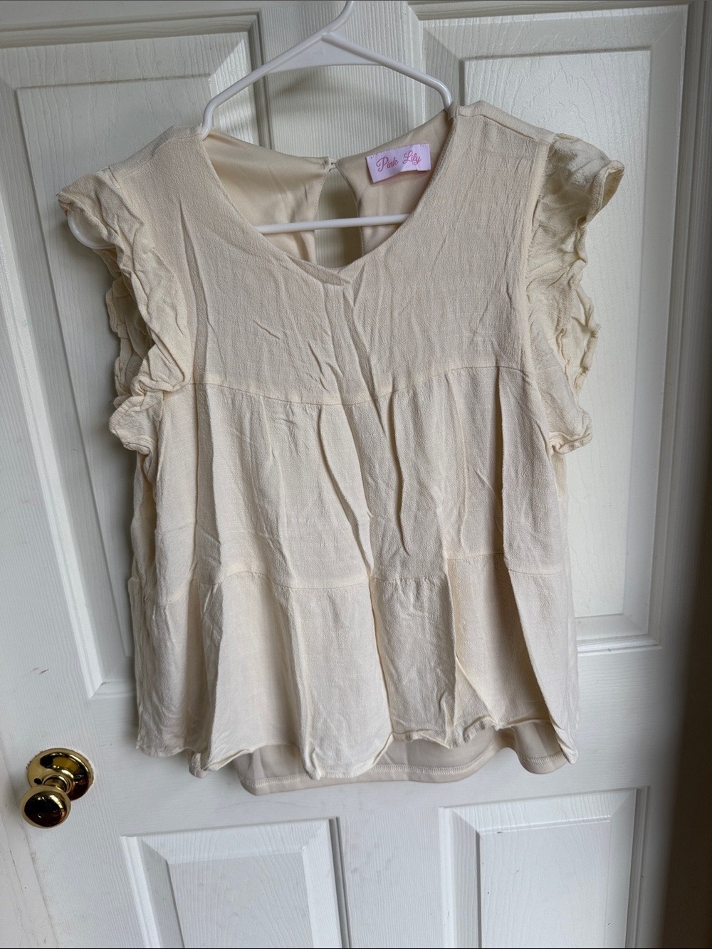 Pink Lily Cream Tiered Ruffle Sleeve V-Neck Blouse